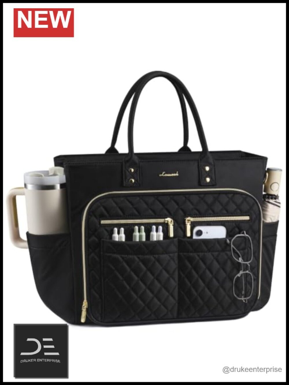 Quilted Polyester Tote Bag with Laptop Compartment